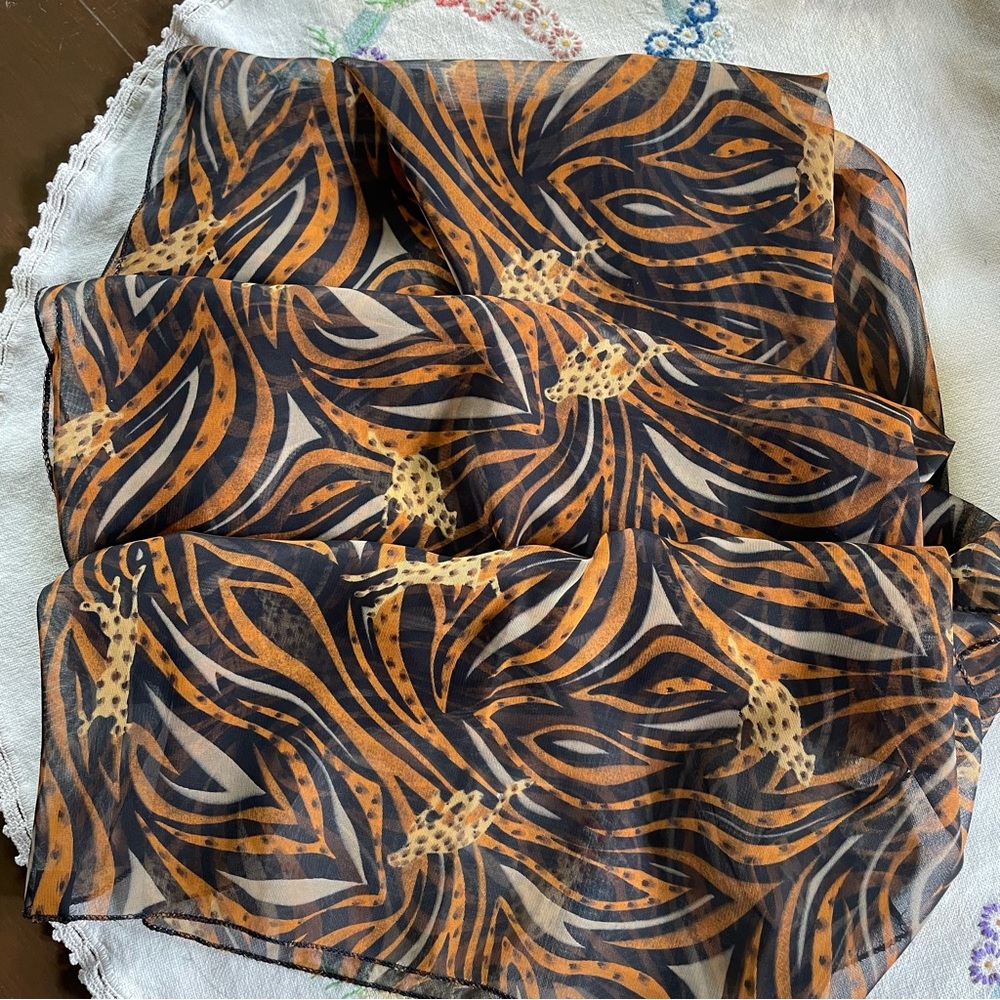 Oversized Sheer Leopard/ Striped Bold Color Scarf/ Shawl. 66" X 19" - Picture 16 of 16